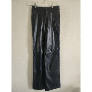 Womens Faux Leather Straight Leg Pants XXS